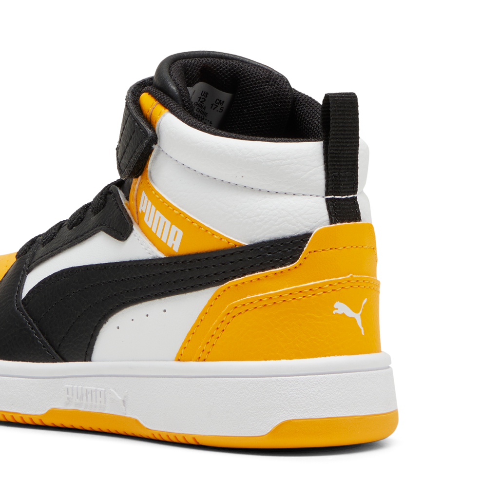 Sneakers alte da bambino bianche con inserti neri e gialli Puma Rebound V6