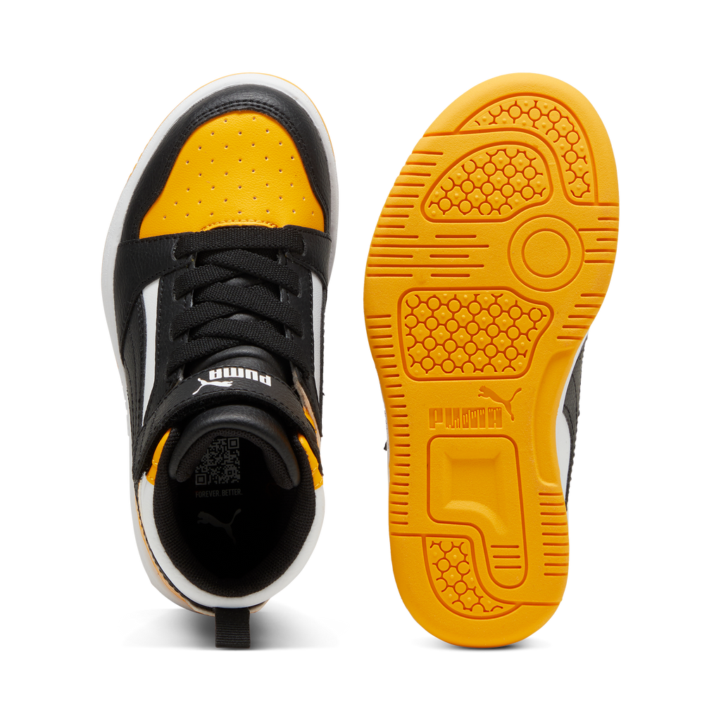Sneakers alte da bambino bianche con inserti neri e gialli Puma Rebound V6
