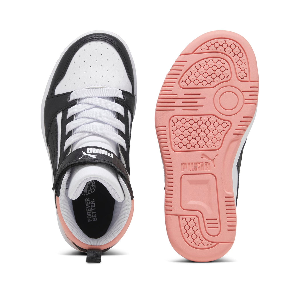 Sneakers alte da bambina bianche con dettagli neri e rosa Puma Rebound V6