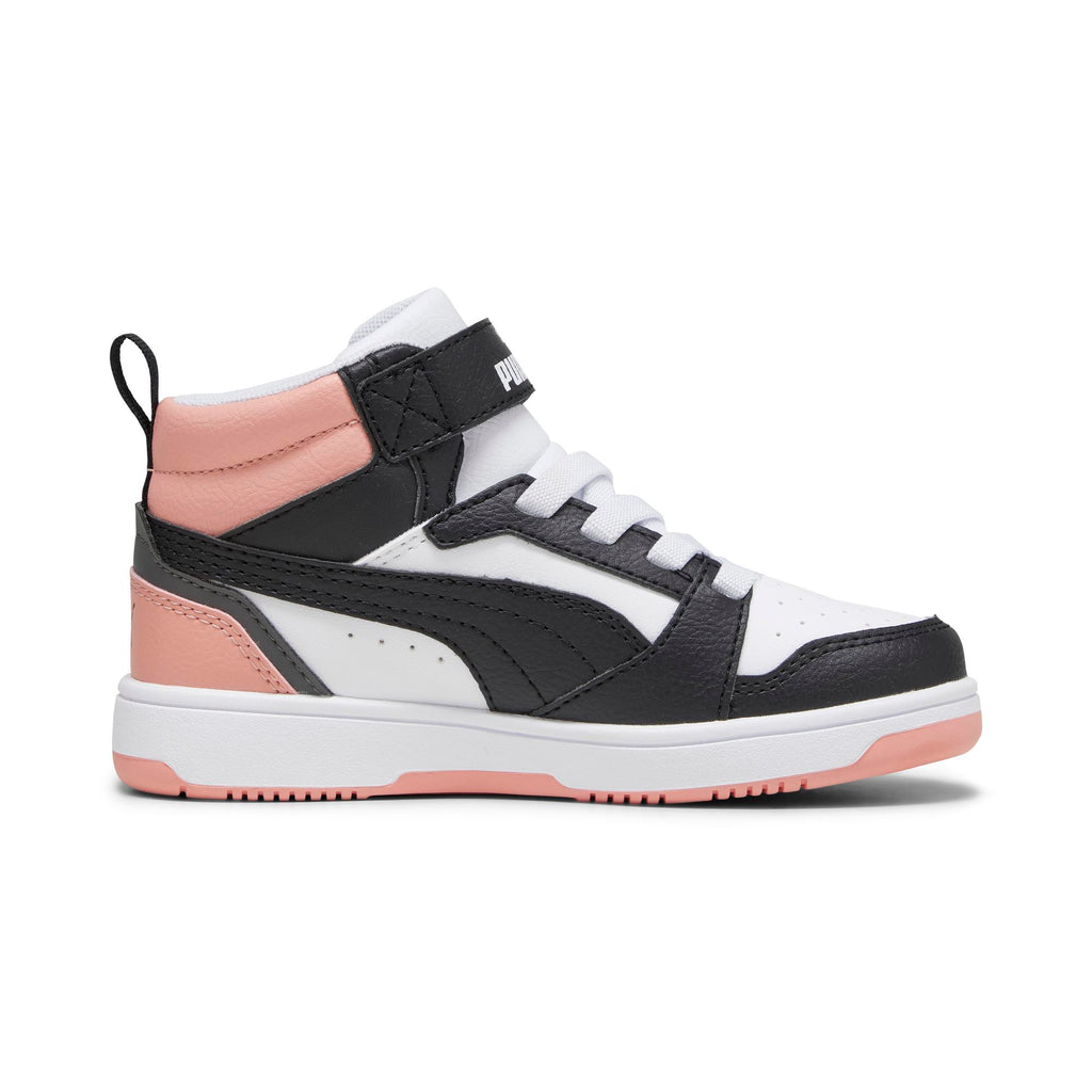 Sneakers alte da bambina bianche con dettagli neri e rosa Puma Rebound V6