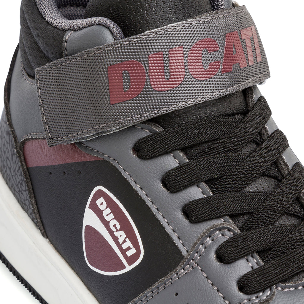 Sneakers da bambino grigie e bordeaux con logo Ducati Shell HG