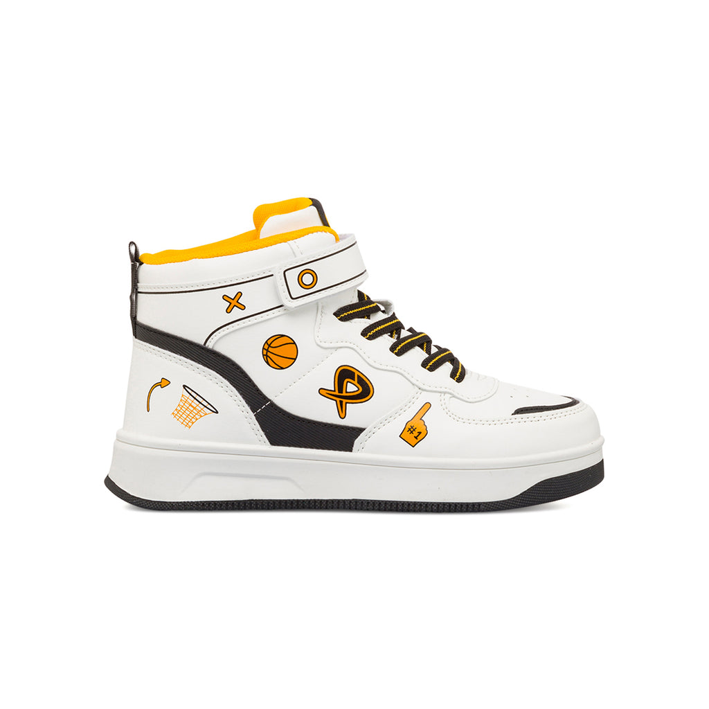 Sneakers alte bambino bianche e nere con stampe P Go