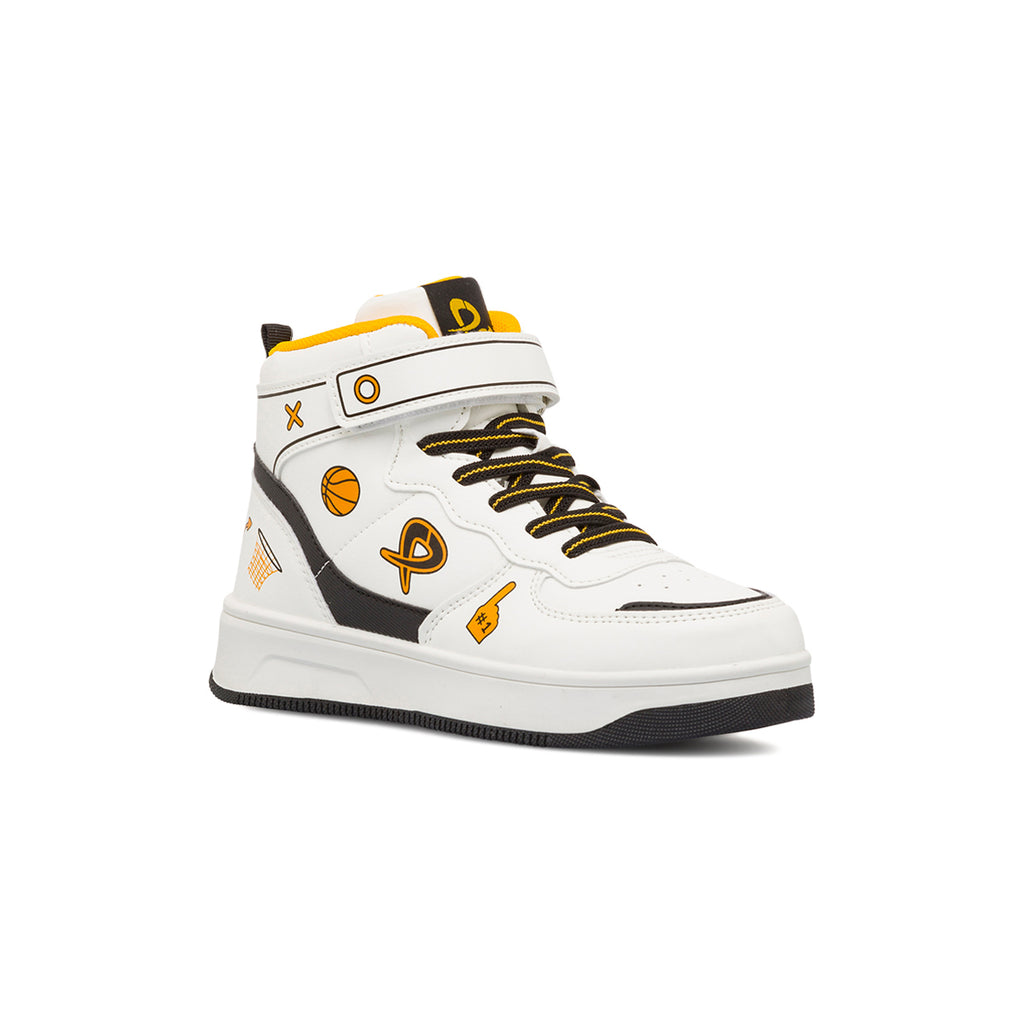 Sneakers alte bambino bianche e nere con stampe P Go