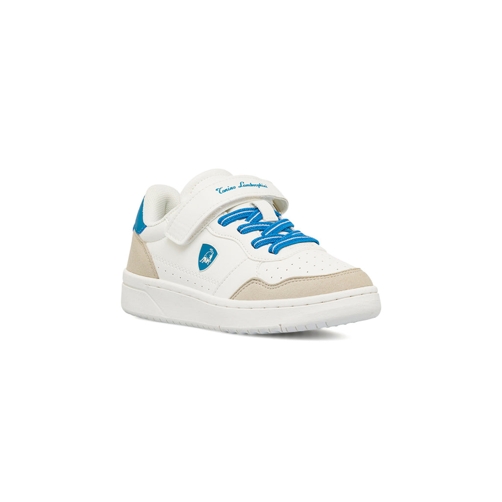 Sneakers da bambino Tonino Lamborghini bianche con dettagli azzurri