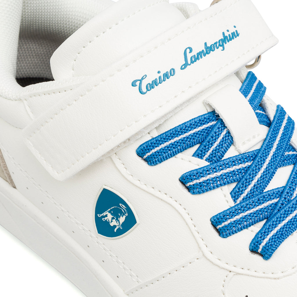 Sneakers da bambino Tonino Lamborghini bianche con dettagli azzurri