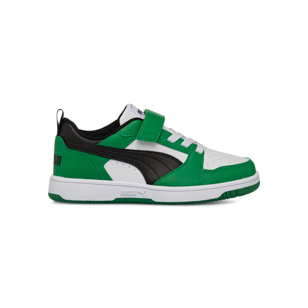Sneakers da bambino bianche con dettagli neri e verdi Puma Rebound V6