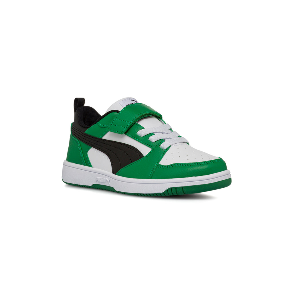 Sneakers da bambino bianche con dettagli neri e verdi Puma Rebound V6