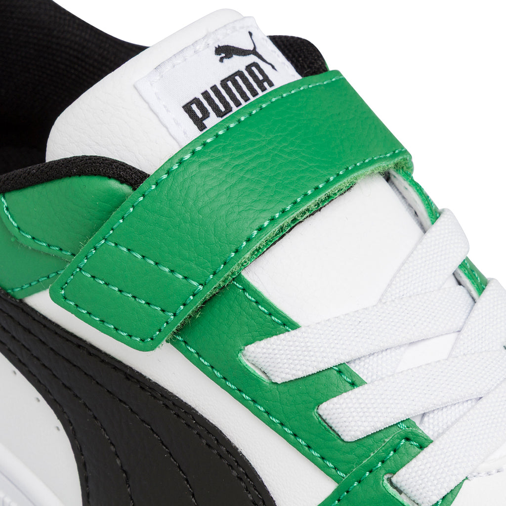 Sneakers da bambino bianche con dettagli neri e verdi Puma Rebound V6