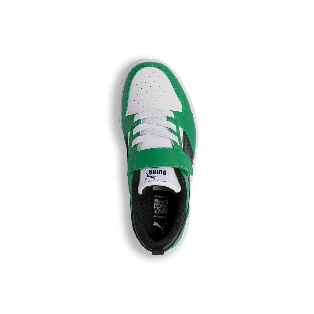 Sneakers da bambino bianche con dettagli neri e verdi Puma Rebound V6