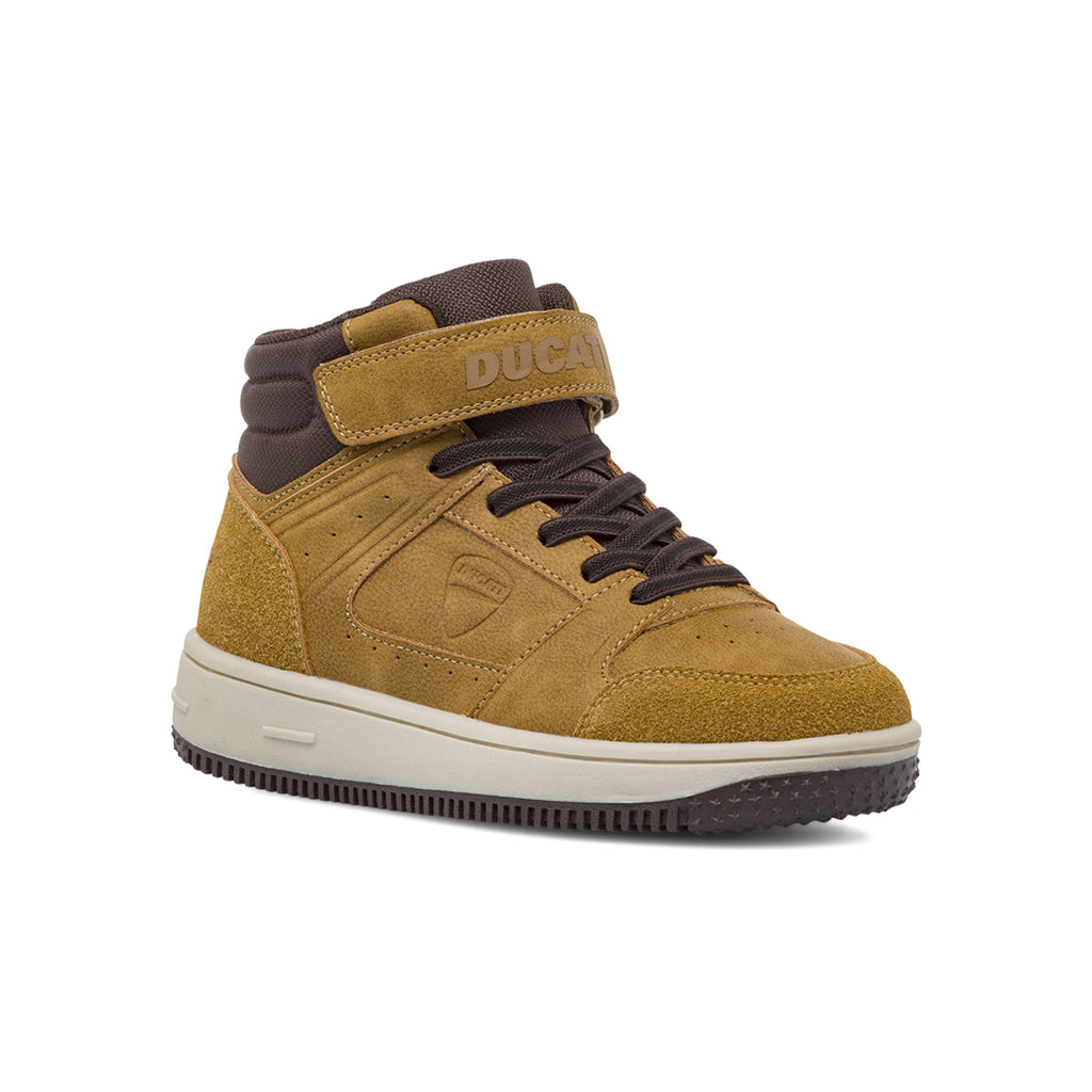 Sneakers alte ocra con dettagli marroni e strappo da Bambino Ducati