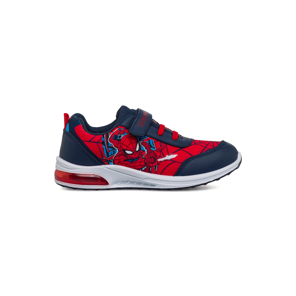 Sneakers blu e rosse  da bambino con luci nella suola e logo Spiderman