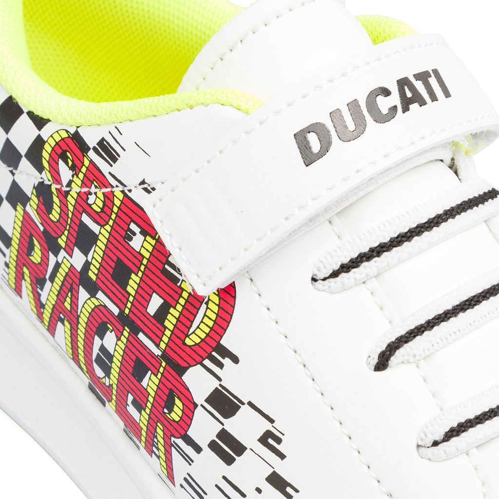 Sneakers da ragazzo bianche con dettagli e stampa Ducati