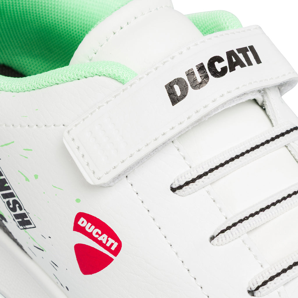 Sneakers bianche da bambino Ducati con dettagli verdi