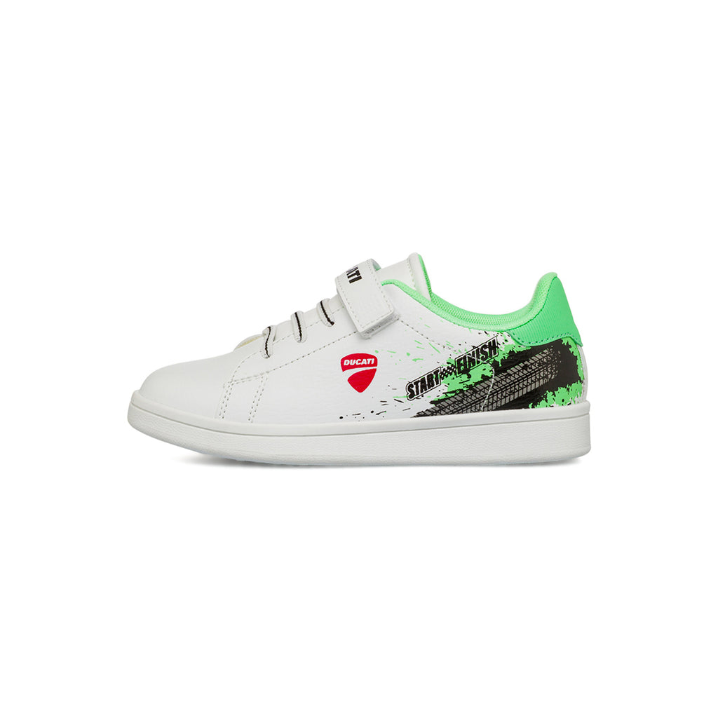 Sneakers bianche da bambino Ducati con dettagli verdi