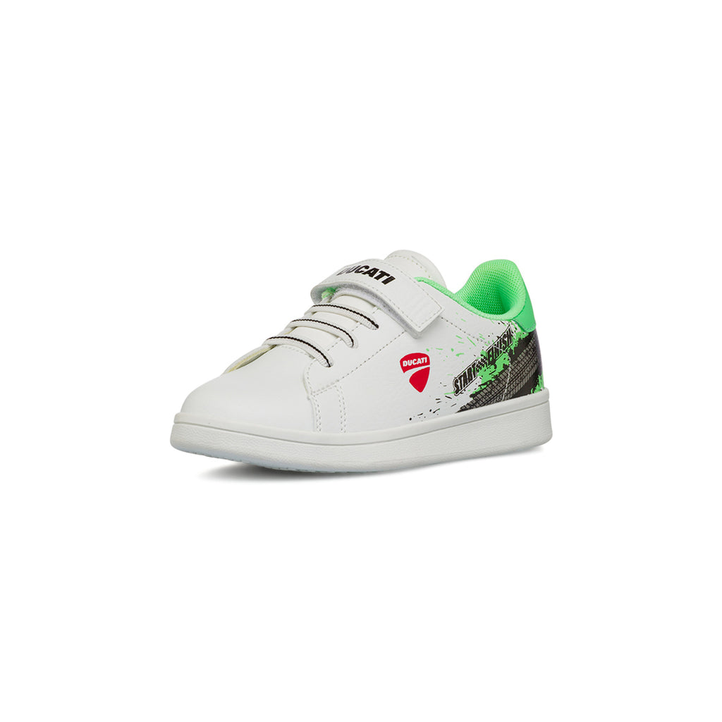 Sneakers bianche da bambino Ducati con dettagli verdi
