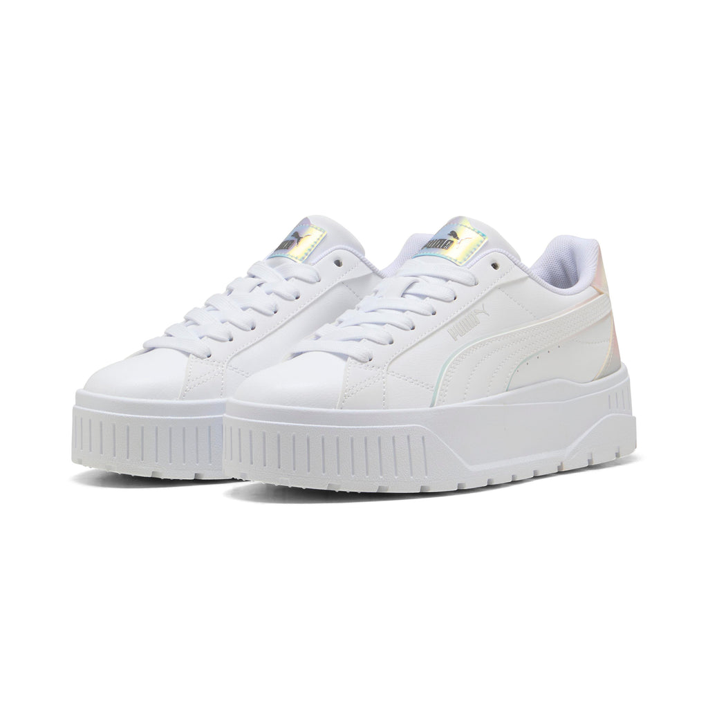 Sneakers platform bianche da ragazza con dettaglio effetto iridescente Puma Karmen II Holo 2.0