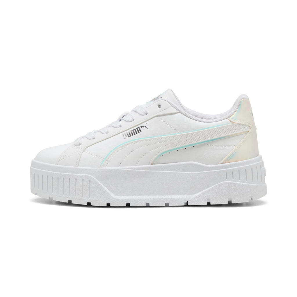 Sneakers platform bianche da ragazza con dettaglio effetto iridescente Puma Karmen II Holo 2.0