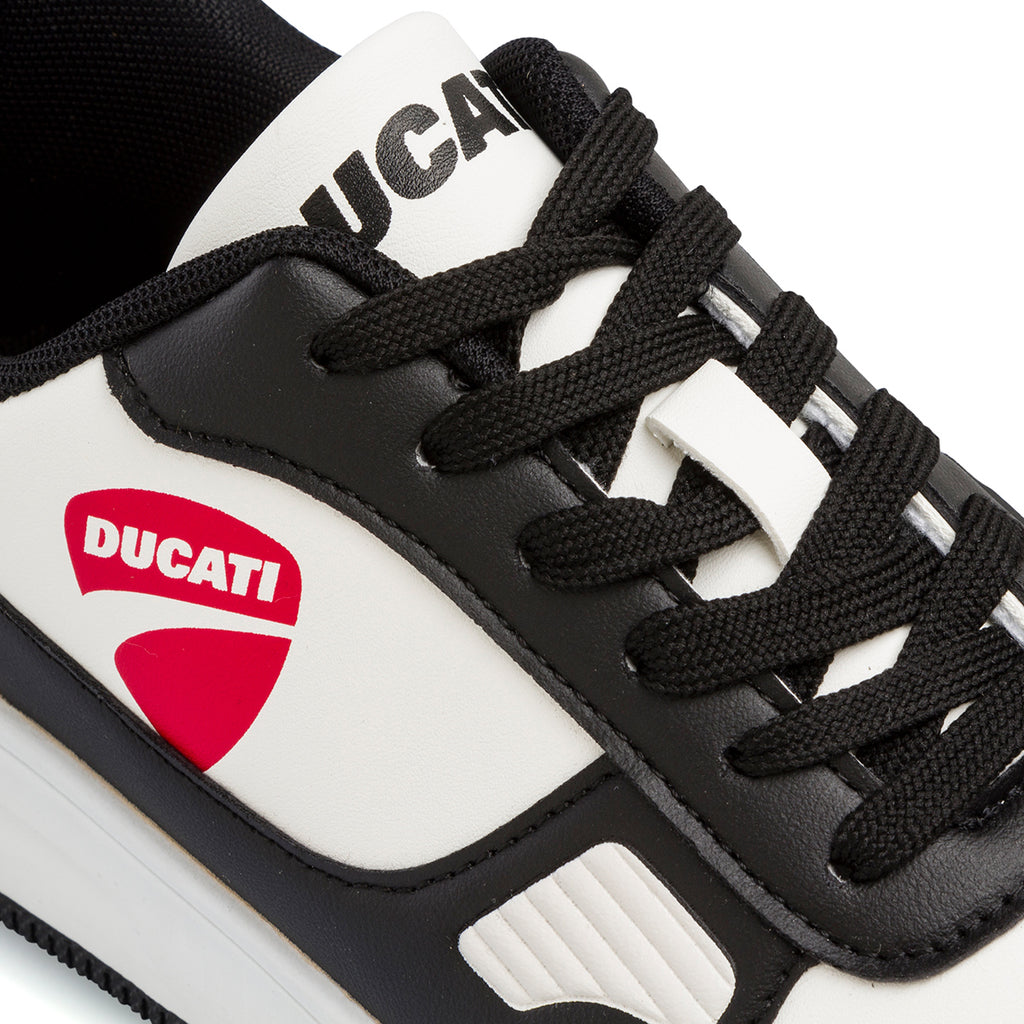 Sneakers bianche nere da ragazzo con logo rosso laterale Ducati Valencia 5 GS