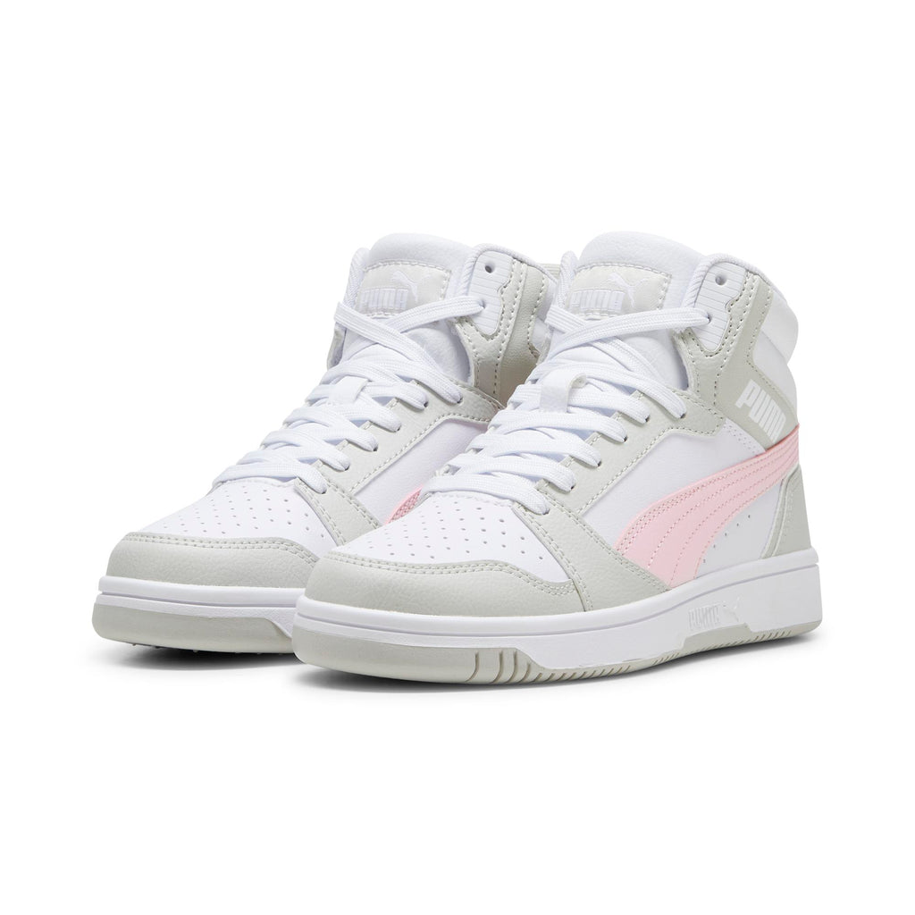 Sneakers alte da ragazza bianche con dettagli rosa e beige Puma Rebound V6