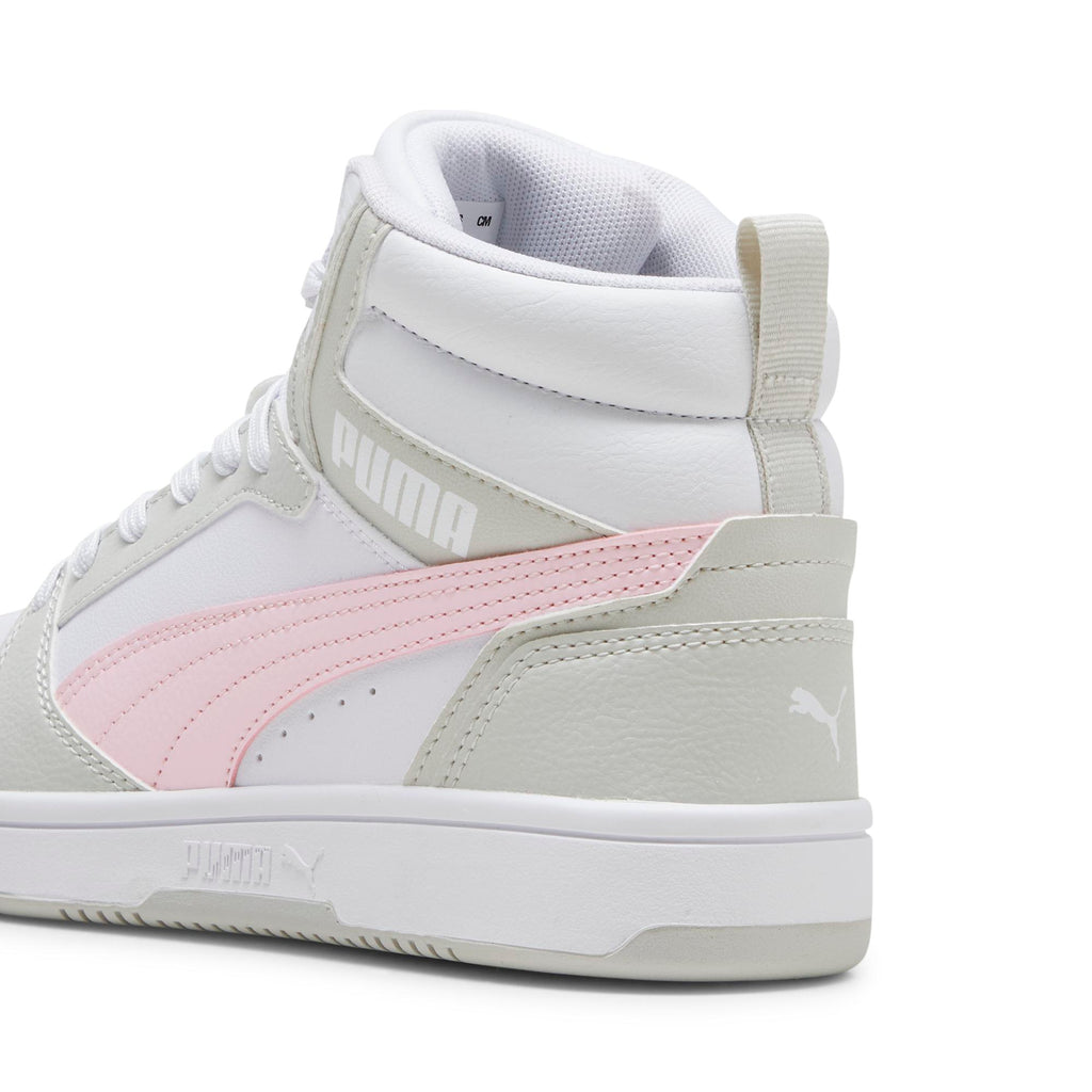 Sneakers alte da ragazza bianche con dettagli rosa e beige Puma Rebound V6