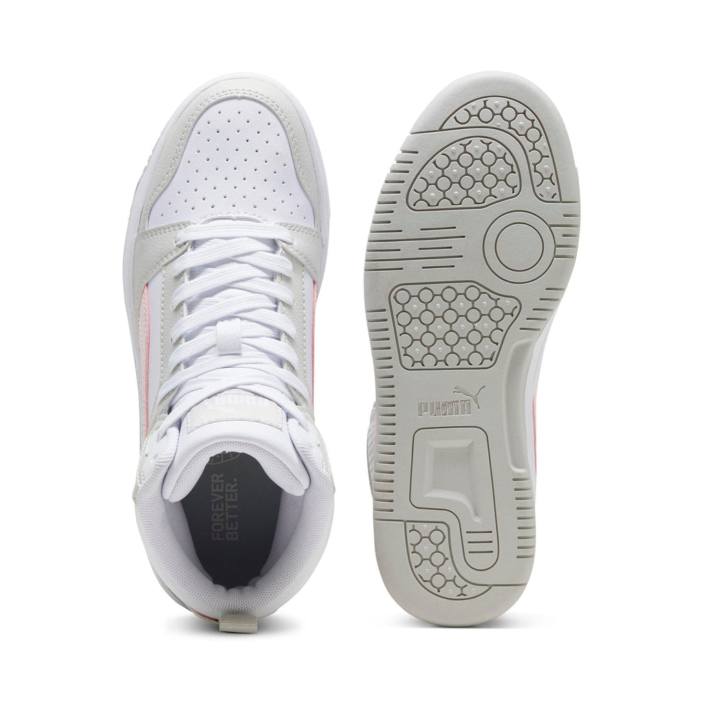 Sneakers alte da ragazza bianche con dettagli rosa e beige Puma Rebound V6