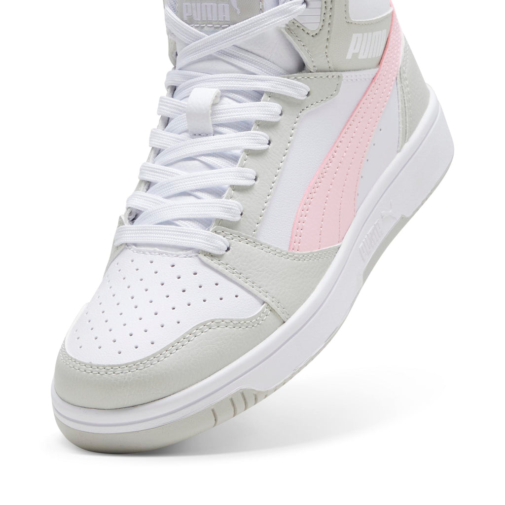Sneakers alte da ragazza bianche con dettagli rosa e beige Puma Rebound V6