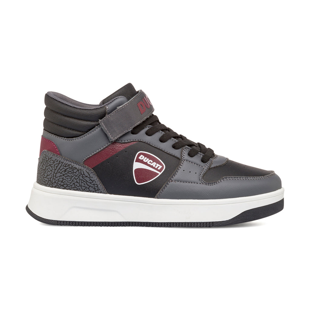 Sneakers da ragazzo grigie e bordeaux con logo Ducati Shell HG