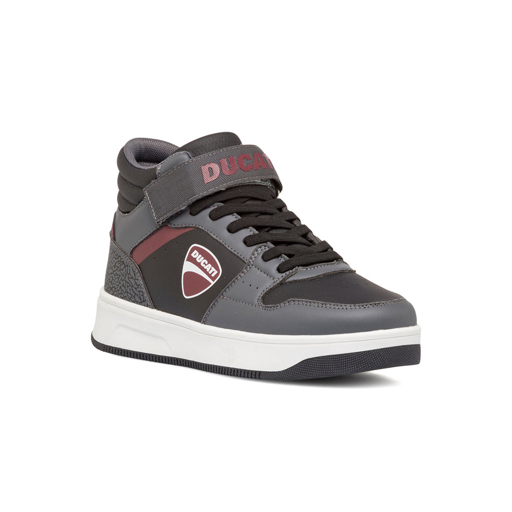 Sneakers da ragazzo grigie e bordeaux con logo Ducati Shell HG