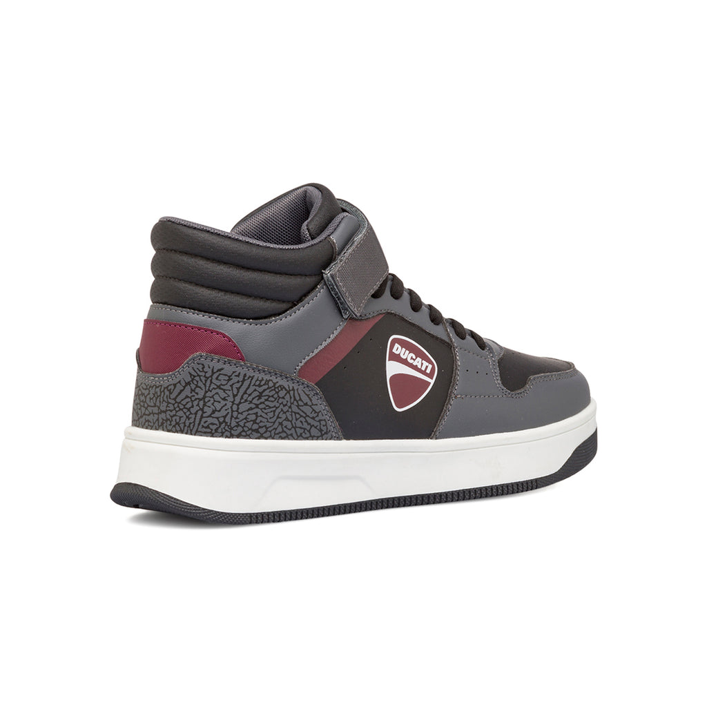 Sneakers da ragazzo grigie e bordeaux con logo Ducati Shell HG