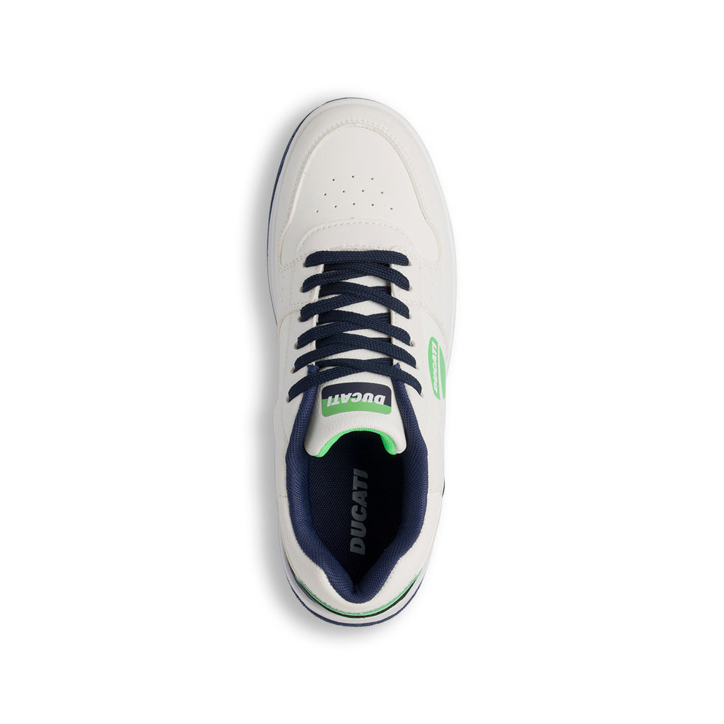 Sneakers bianche e blu da ragazzo con logo e dettagli verdi Ducati
