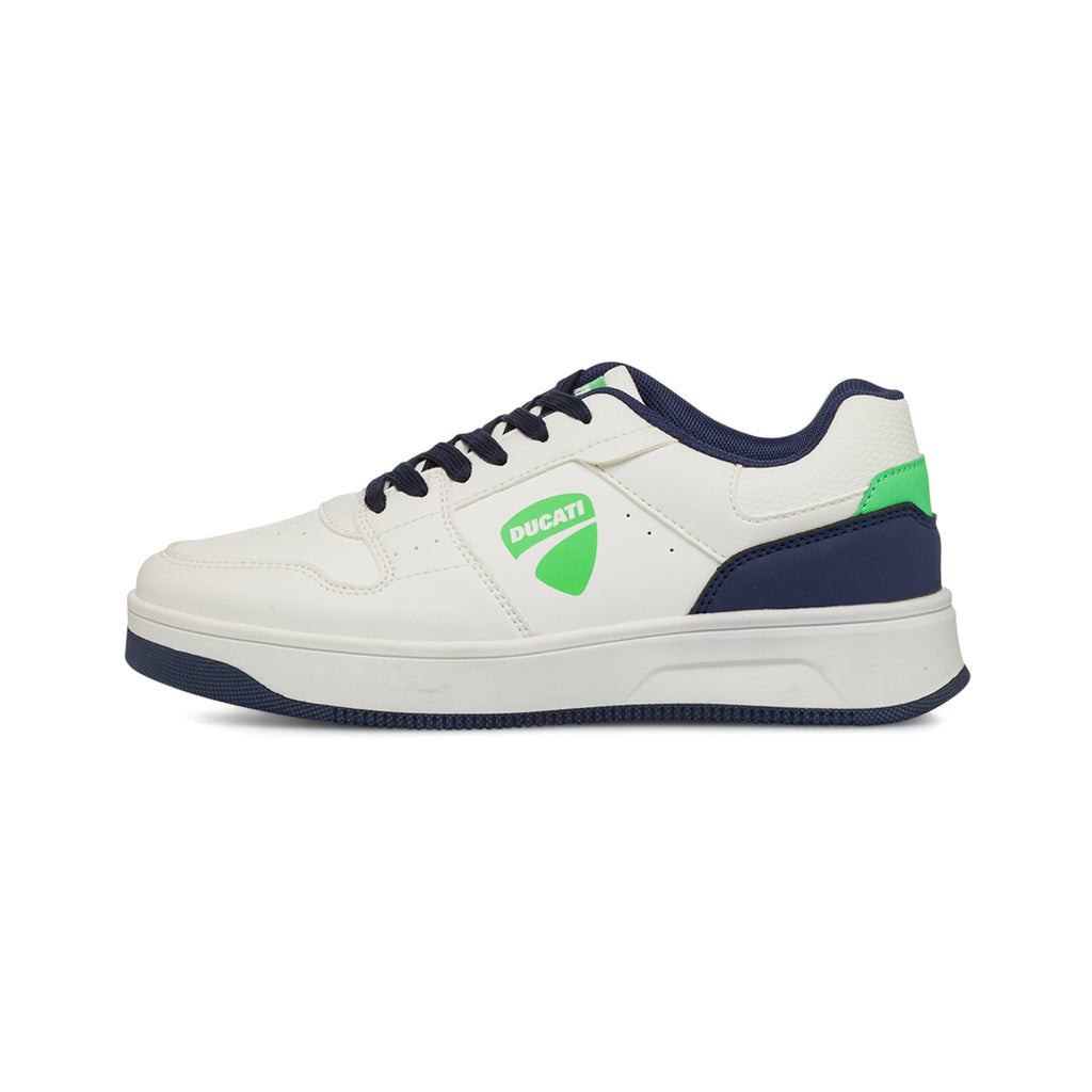 Sneakers bianche e blu da ragazzo con logo e dettagli verdi Ducati
