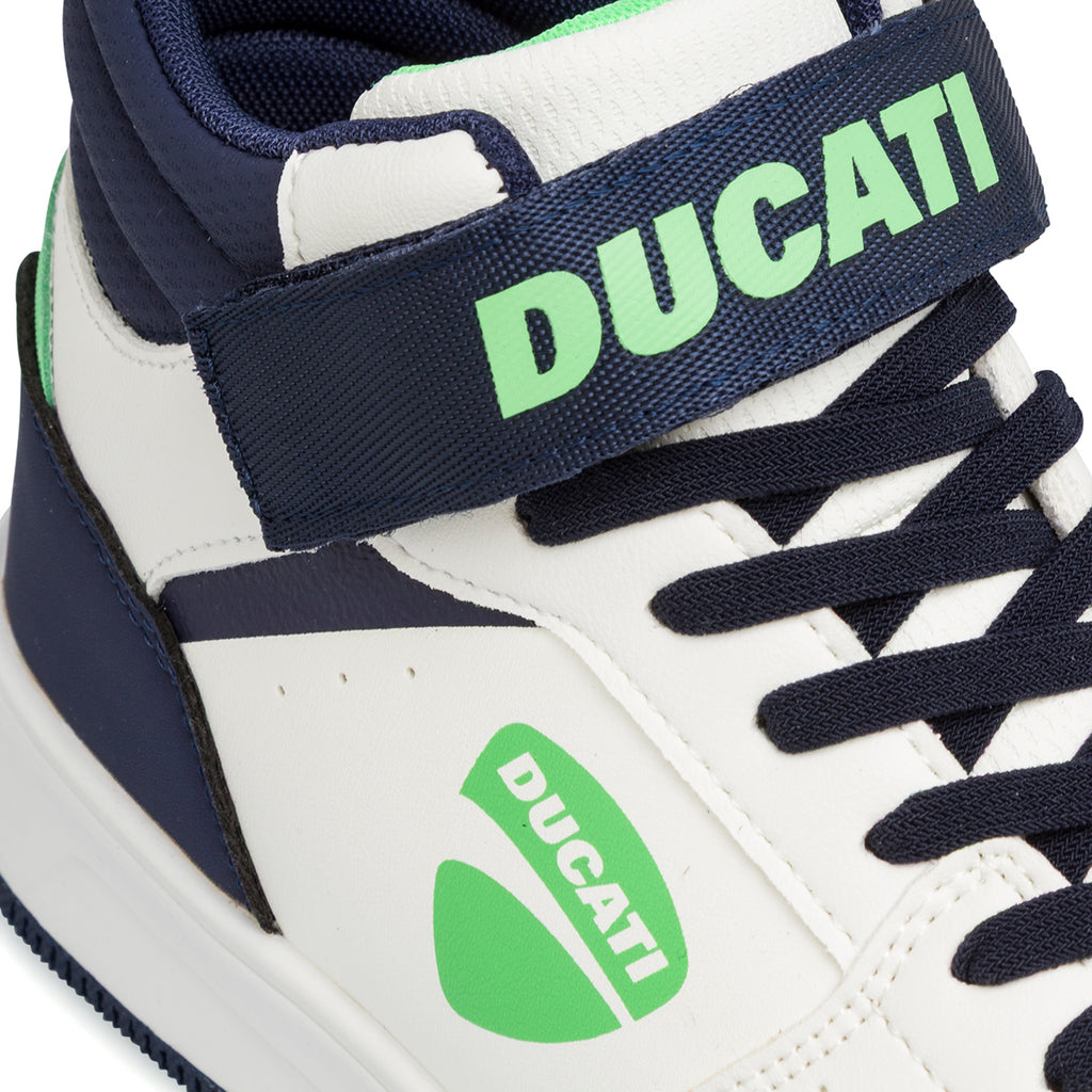 Sneakers alte bianche e blu da Ragazzo con strappo Ducati