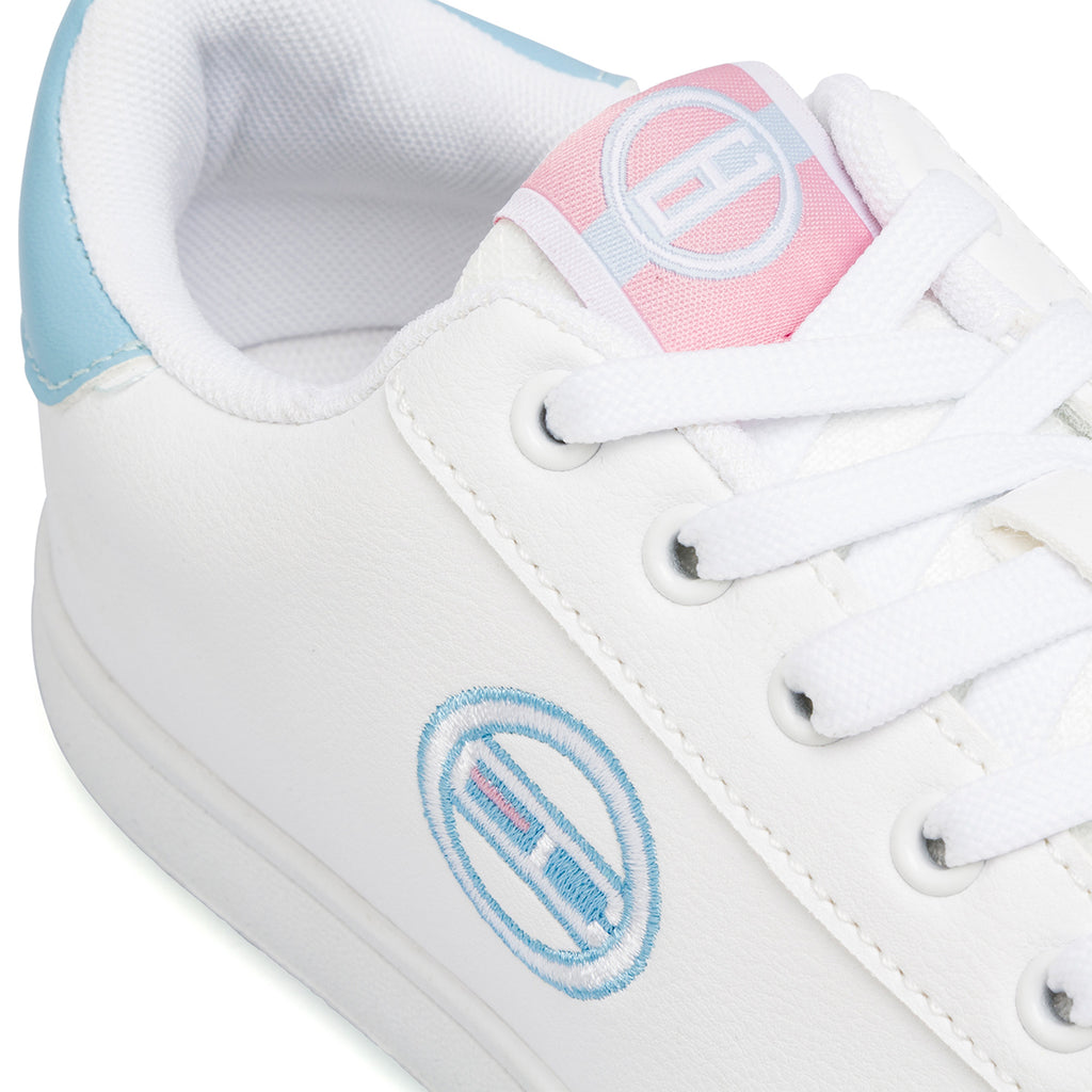 Sneakers bianche da ragazza Enrico Coveri con dettagli azzurro e rosa