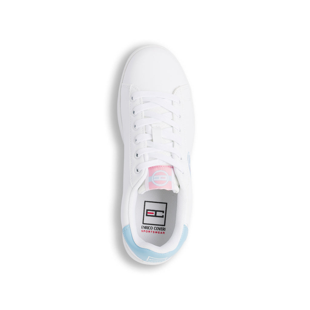 Sneakers bianche da ragazza Enrico Coveri con dettagli azzurro e rosa