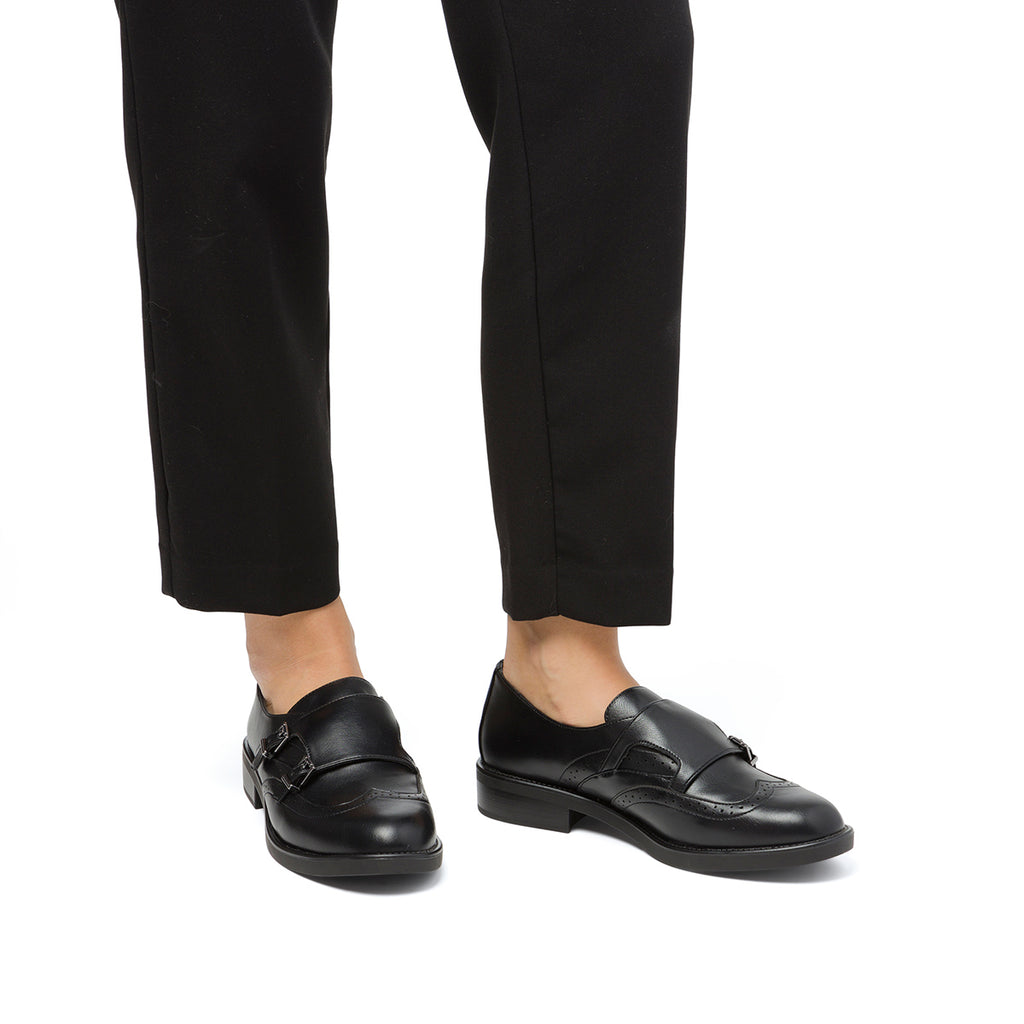 Scarpe nere monk-strap nere da donna con doppia fibbia Swish Jeans