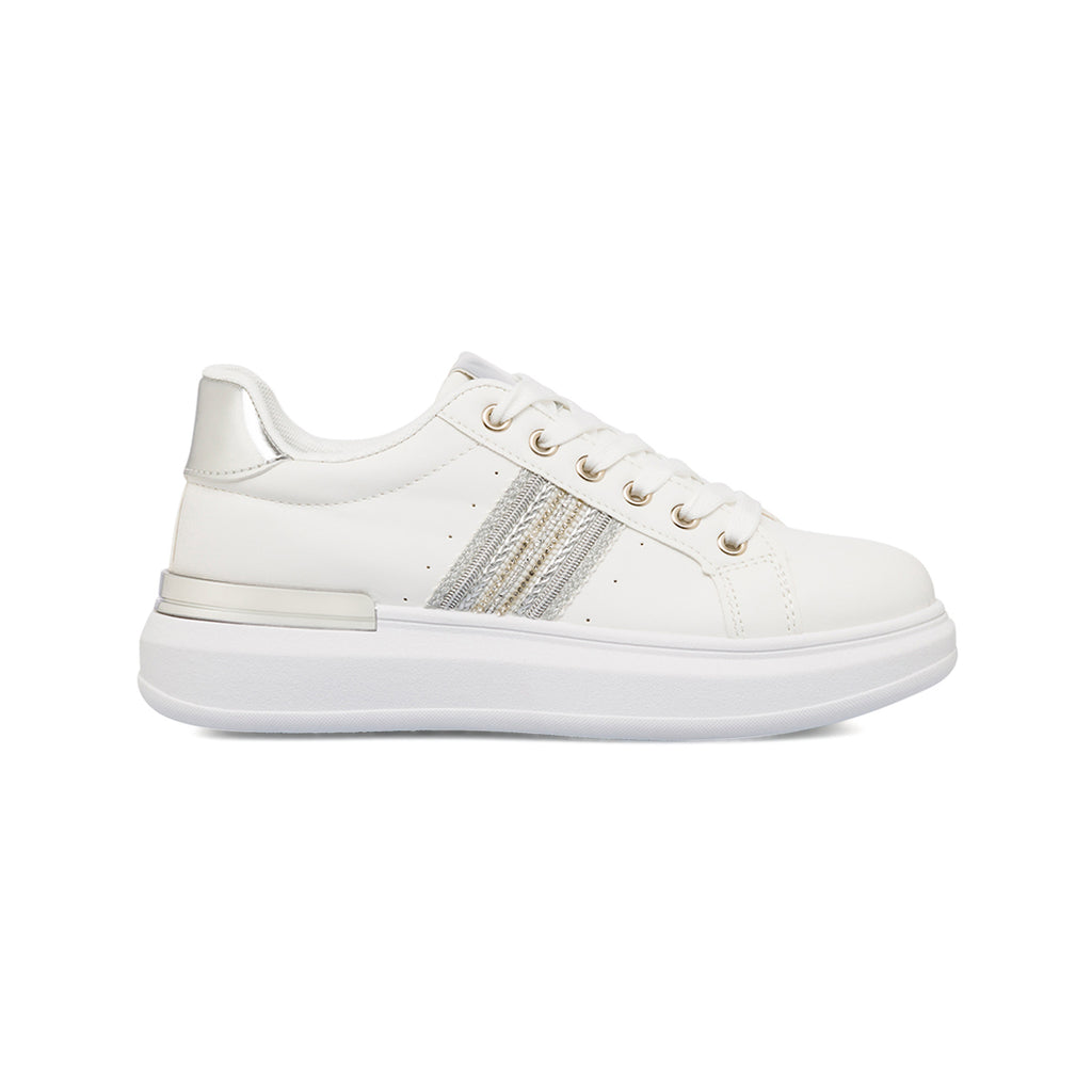 Sneakers bianche da donna con dettagli argento e strass Lora Ferres