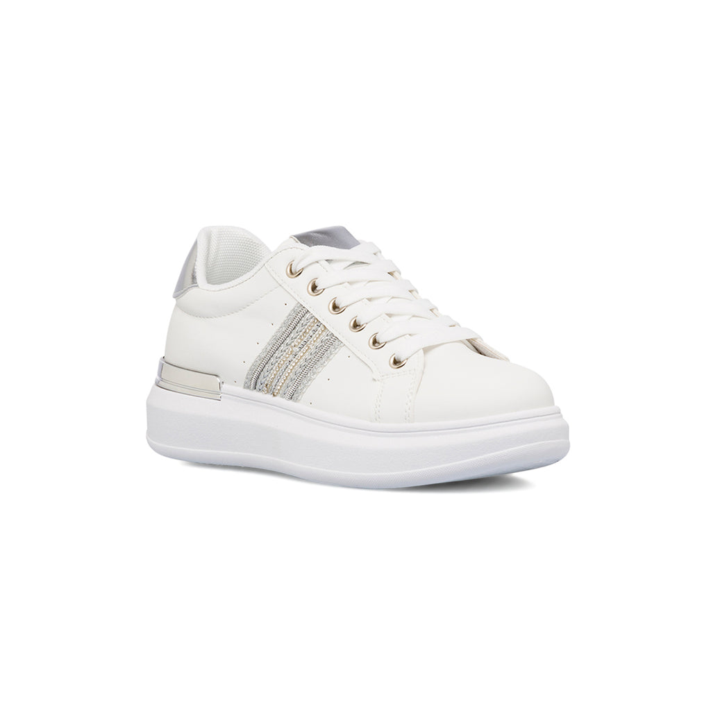 Sneakers bianche da donna con dettagli argento e strass Lora Ferres