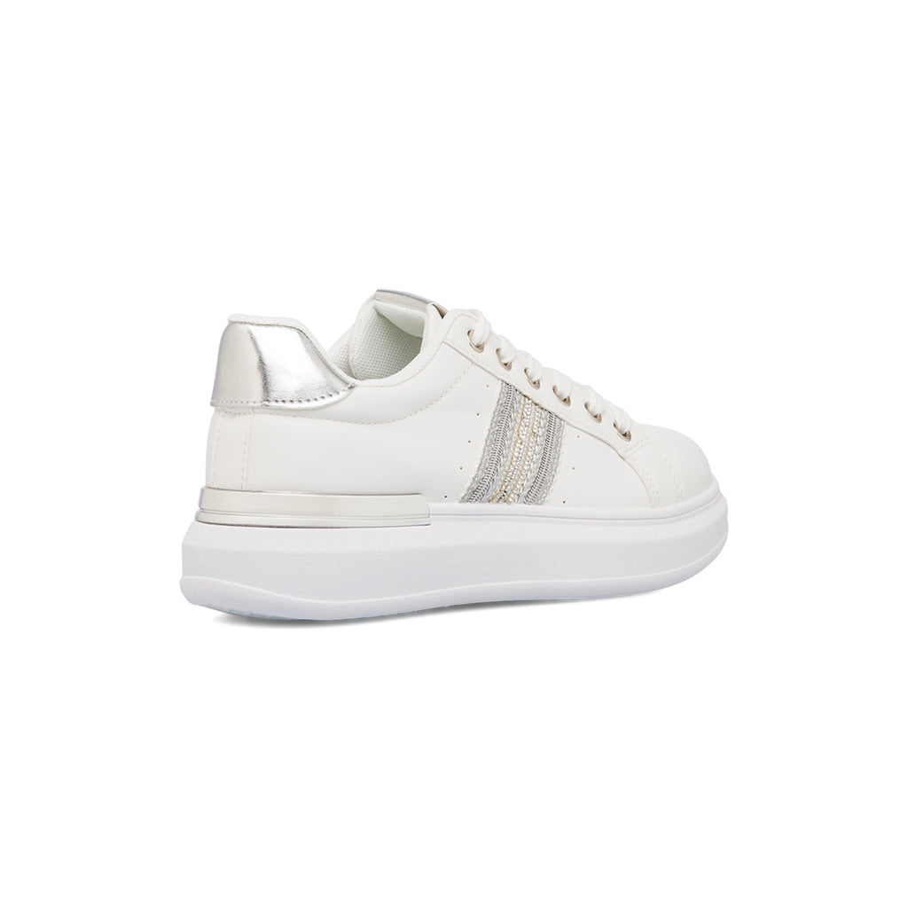 Sneakers bianche da donna con dettagli argento e strass Lora Ferres