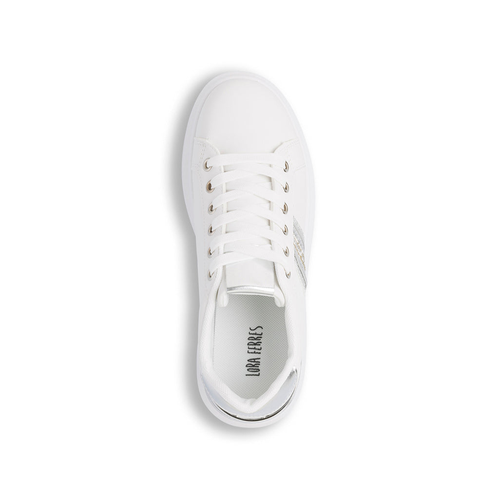 Sneakers bianche da donna con dettagli argento e strass Lora Ferres