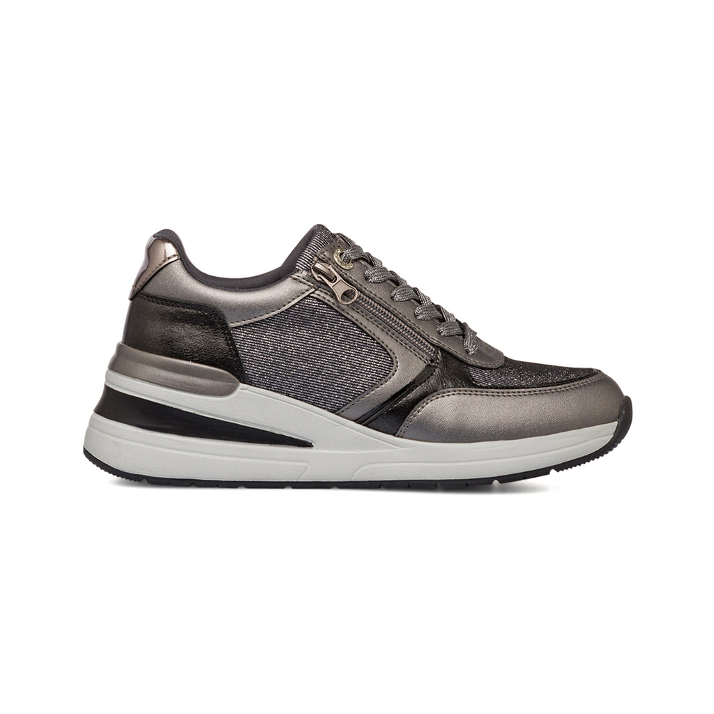Sneakers grigie da donna con dettagli glitter e zip Lora Ferres