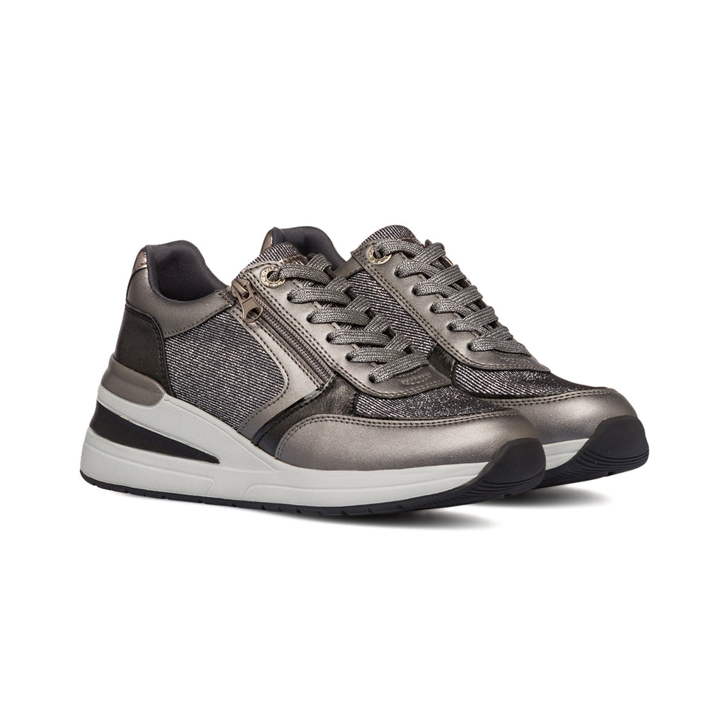 Sneakers grigie da donna con dettagli glitter e zip Lora Ferres