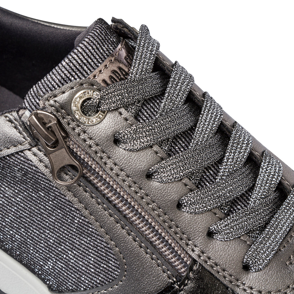 Sneakers grigie da donna con dettagli glitter e zip Lora Ferres