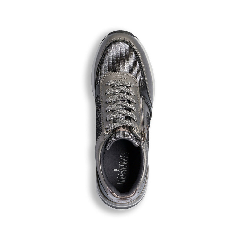 Sneakers grigie da donna con dettagli glitter e zip Lora Ferres