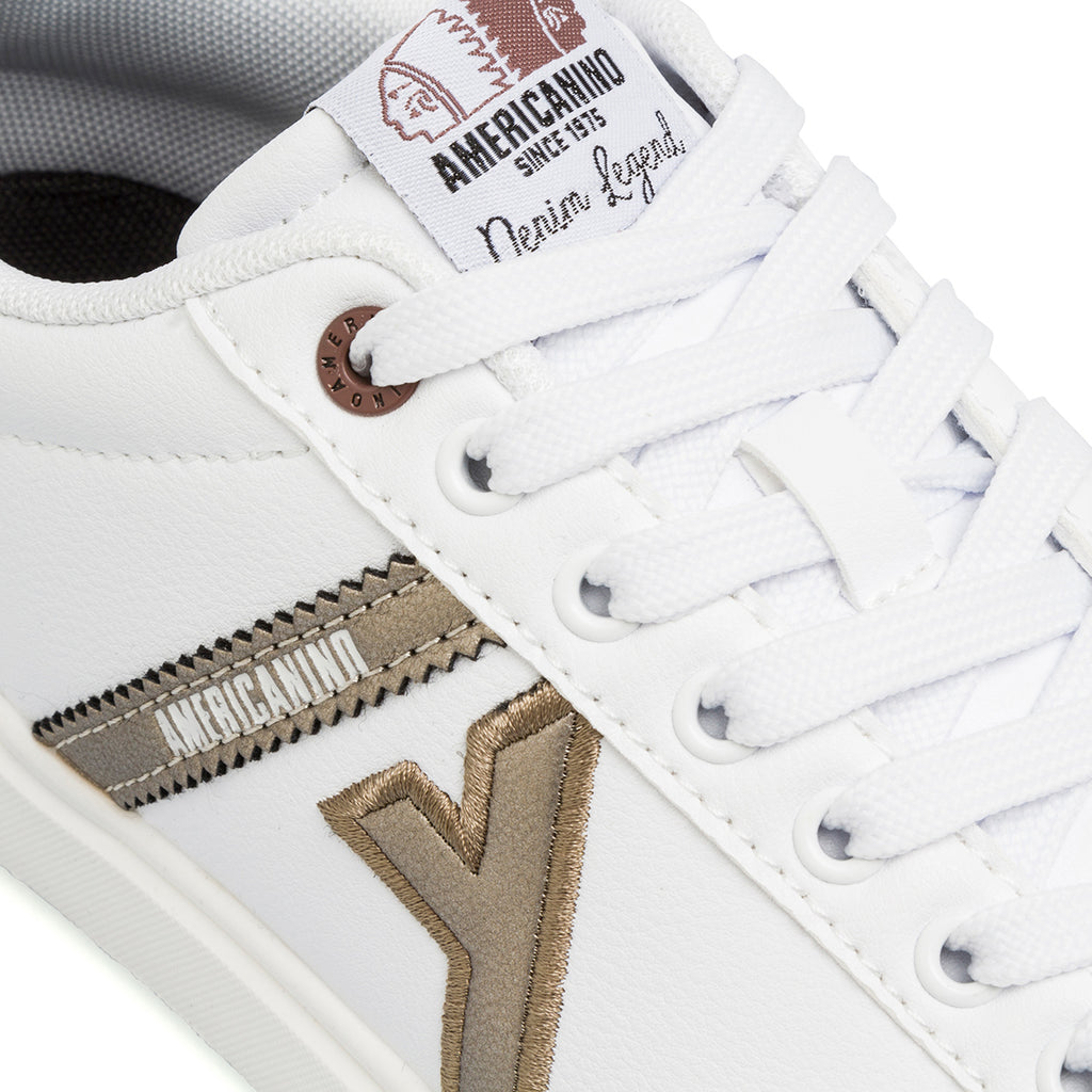 Sneakers bianche da donna Americanino con dettagli bronzo