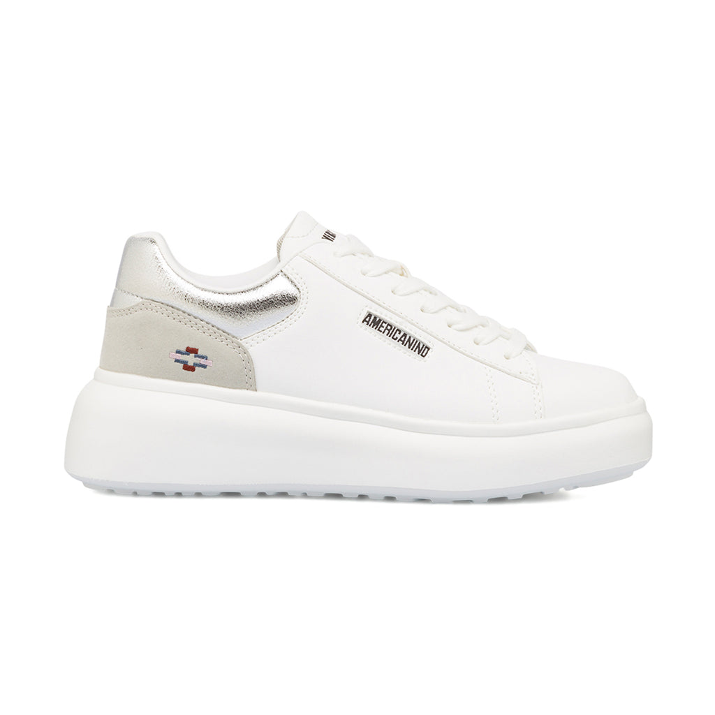 Sneakers platform bianche da donna con dettaglio argento Americanino
