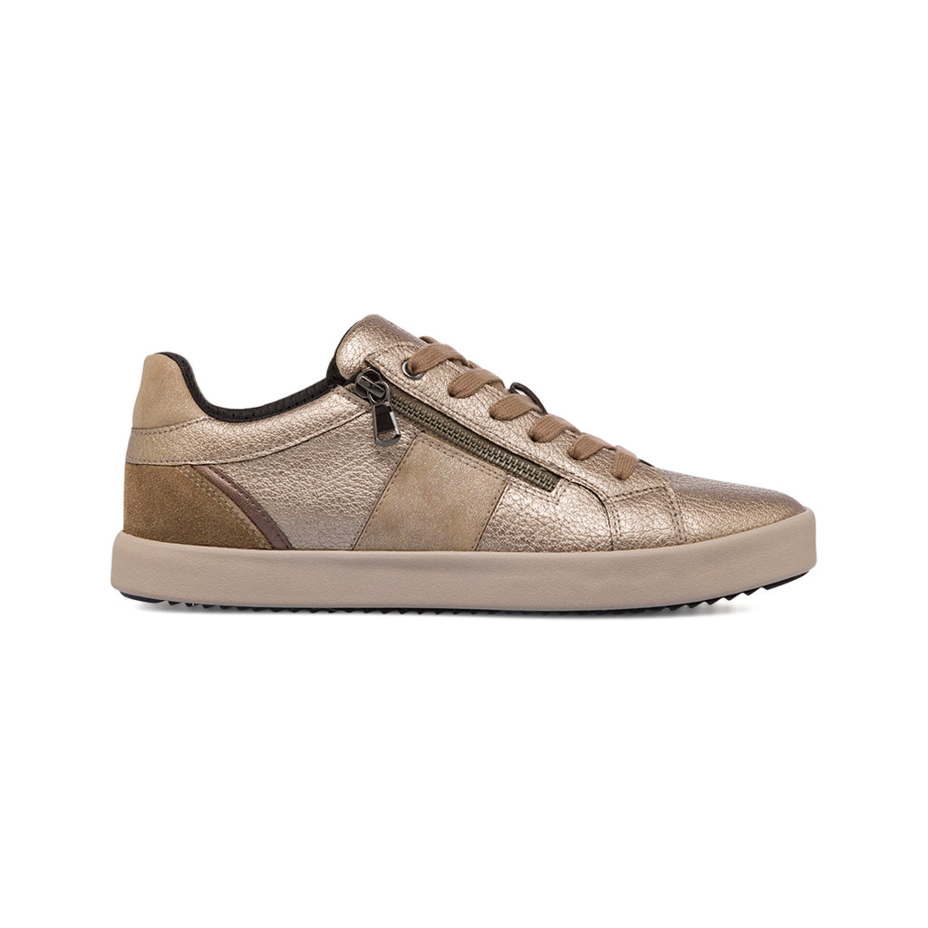 Sneakers traspiranti da donna taupe effetto metallizato in pelle Geox