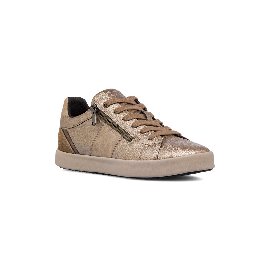 Sneakers traspiranti da donna taupe effetto metallizato in pelle Geox
