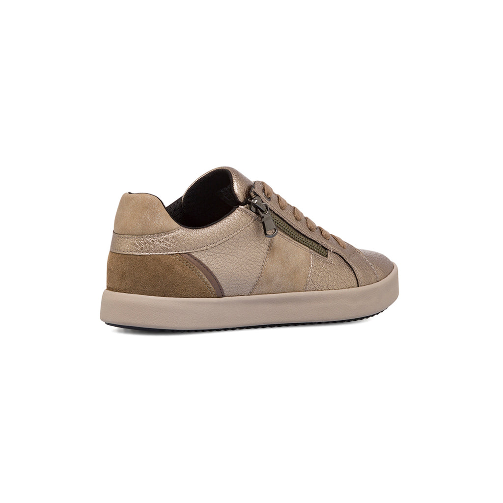Sneakers traspiranti da donna taupe effetto metallizato in pelle Geox