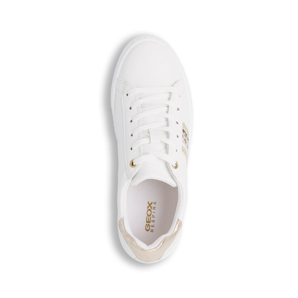 Sneakers traspiranti da donna bianche con dettagli oro Geox