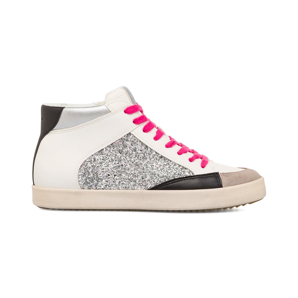 Sneakers alte traspiranti da donna bianche con dettagli glitter Geox